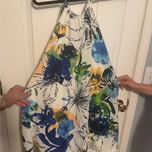 Floral Halter Dress in Blue and Green